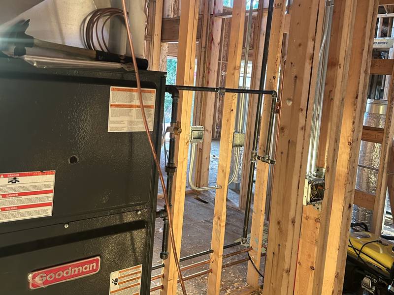 Gas piping and copper line set to the furnace