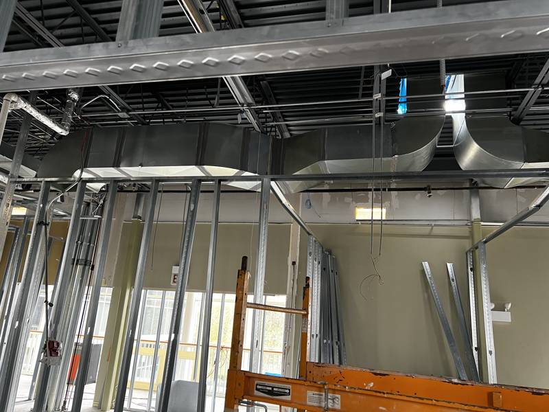 Duct mains run above new framing