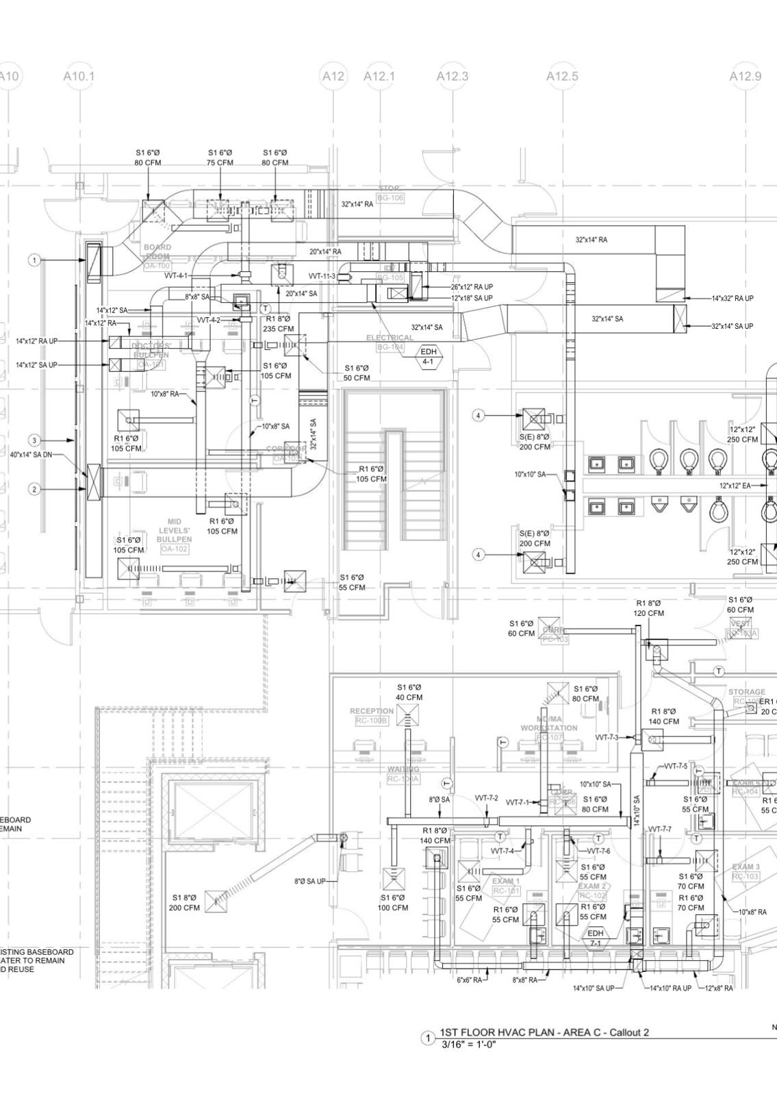 Medical office first floor: VVT zones, diffusers and CFM per room